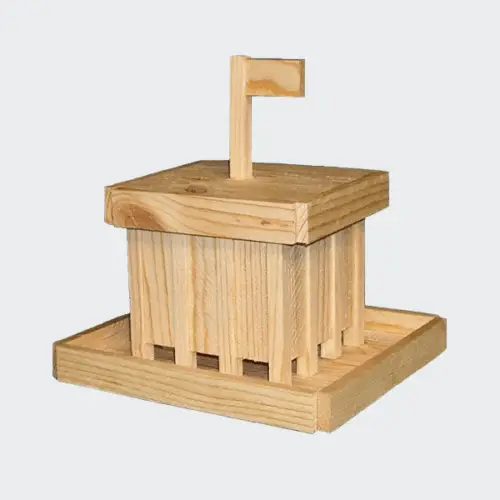 Flag feeder wood kit made from solid cypress. Glue-only assembly. Great for kids, beginners, and creative weekend projects